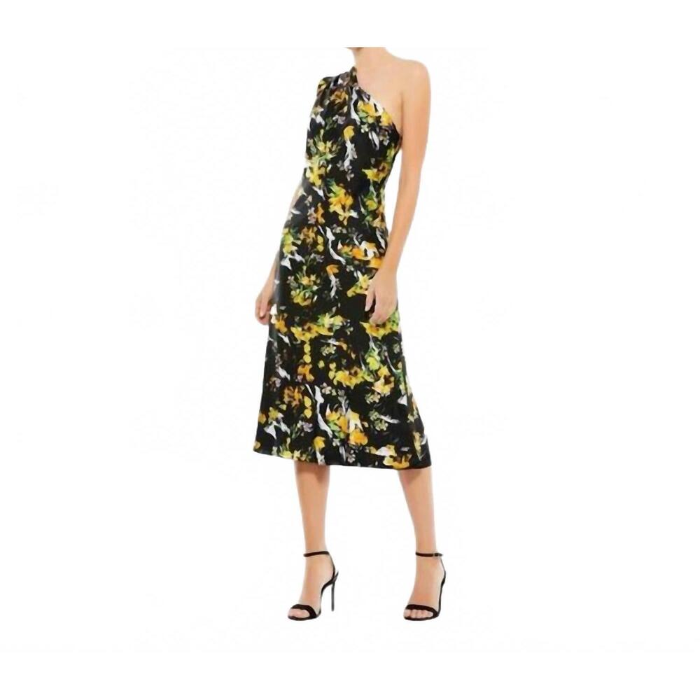 NEW MAC DUGGAL asymmetrical one shoulder sleeveless dress in multicolor